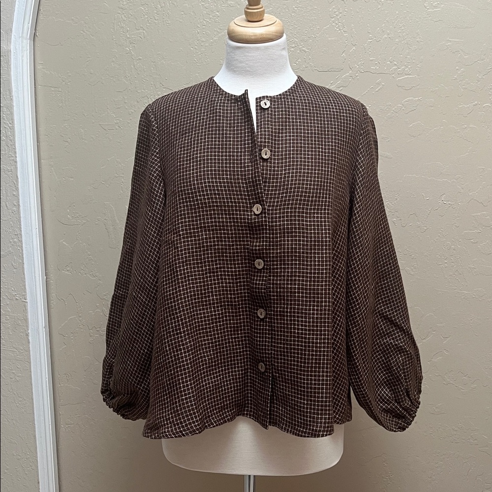 notPERFECTLINEN Ely Shirt in Chocolate Check S/M Fall/Winter 2025